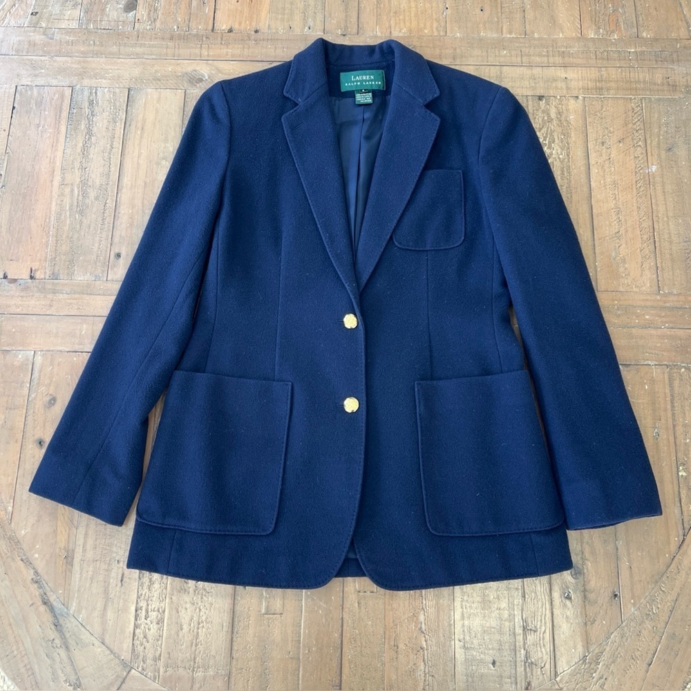 Ralph Lauren Blue Wool Cashmere Blazer Women’s 4 Preppy Y2K Academia Classic